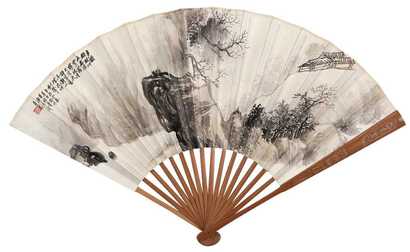 吕万 辛酉（1921年）作 山水 成扇